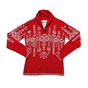 Obermeyer Merino Wool Blend Nordic Fair Isle Red White Ski Sweater Women's Small